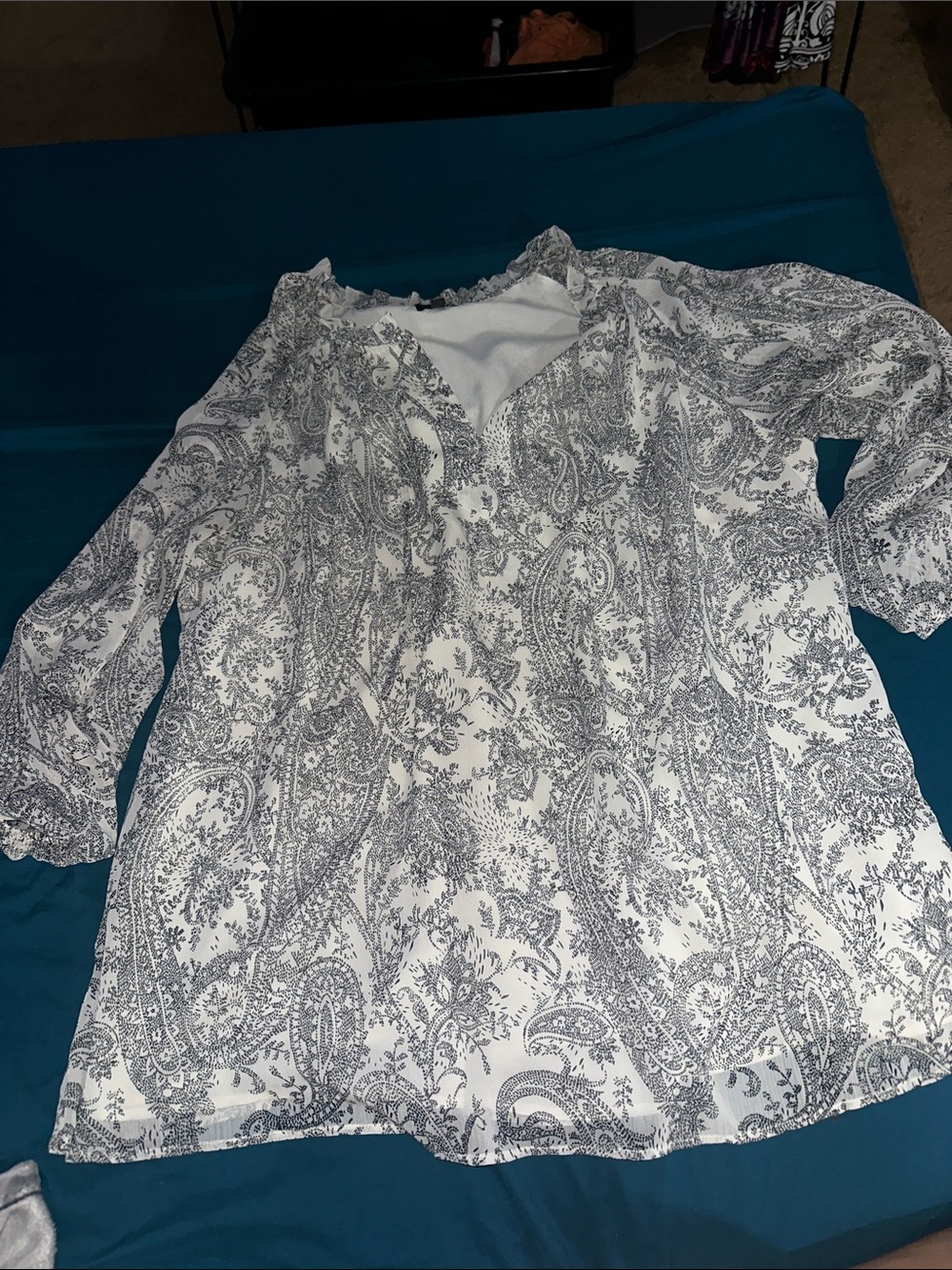 Talbots White Tunic with Grey Paisley Print